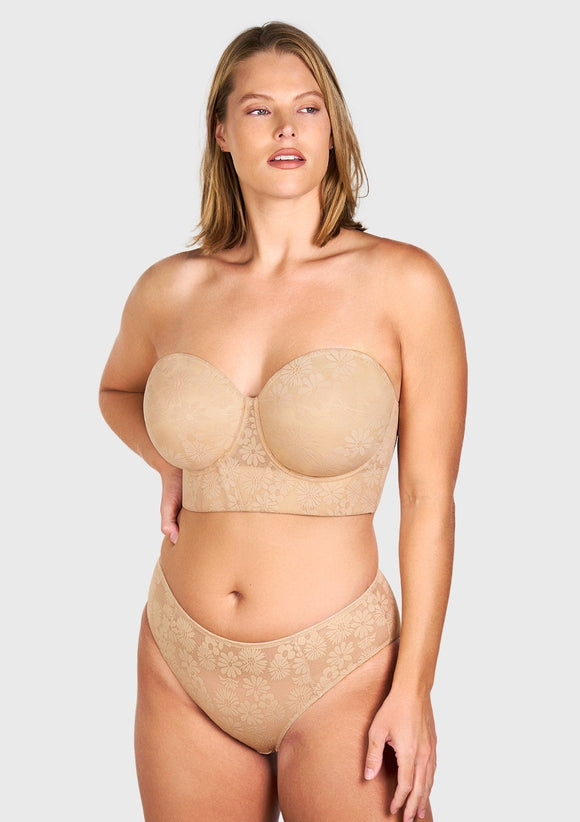 Daisy Smooth Lace Lightly Padded Longline Underwire Strapless Balconette Bra