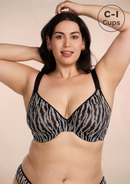 Zebra Wild Black Unlined Underwire Mesh Bra Set-4