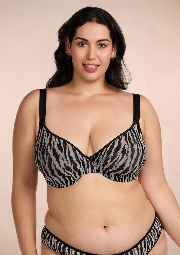 Zebra Wild Black Unlined Underwire Mesh Bra Set