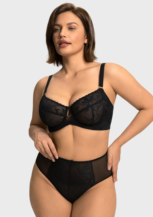 Braveaf Petalia Plus Size Seamless Lace Underwire Balconette Demi No Padded Bra with High Elastic Fabric Delicate Lace Trim Cutout & Adjustable Straps