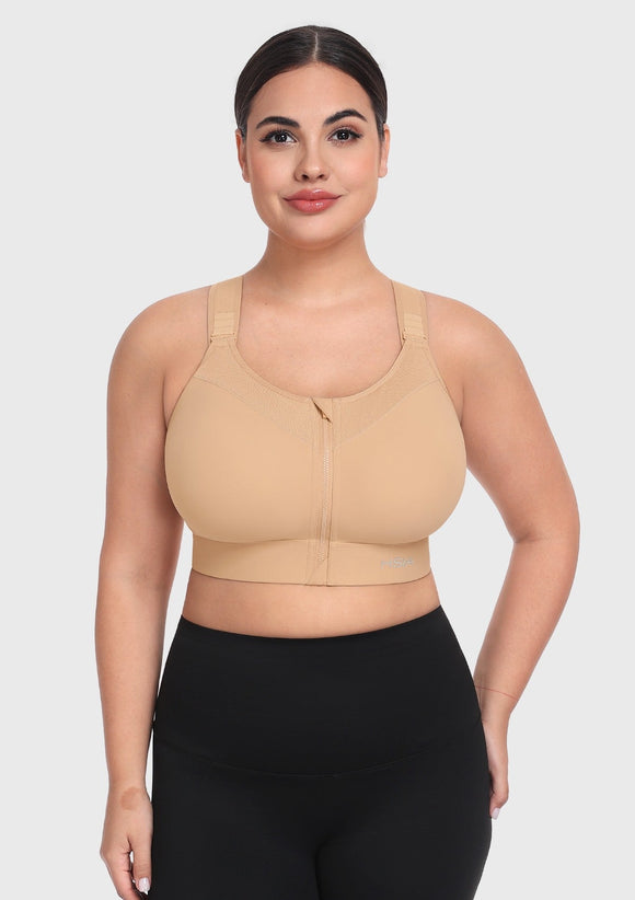 Braveaf PowerMove High Support Zip Front Sports Bra Wireless No Bounce Adjustable Wide Straps