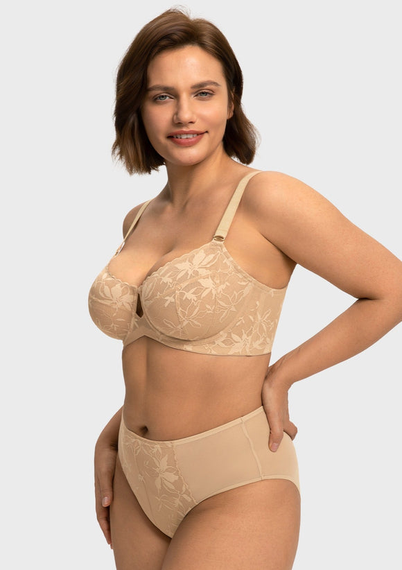 Braveaf Petalia Plus Size Seamless Lace Underwire Balconette Demi No Padded Bra with High Elastic Fabric Delicate Lace Trim Cutout & Adjustable Straps