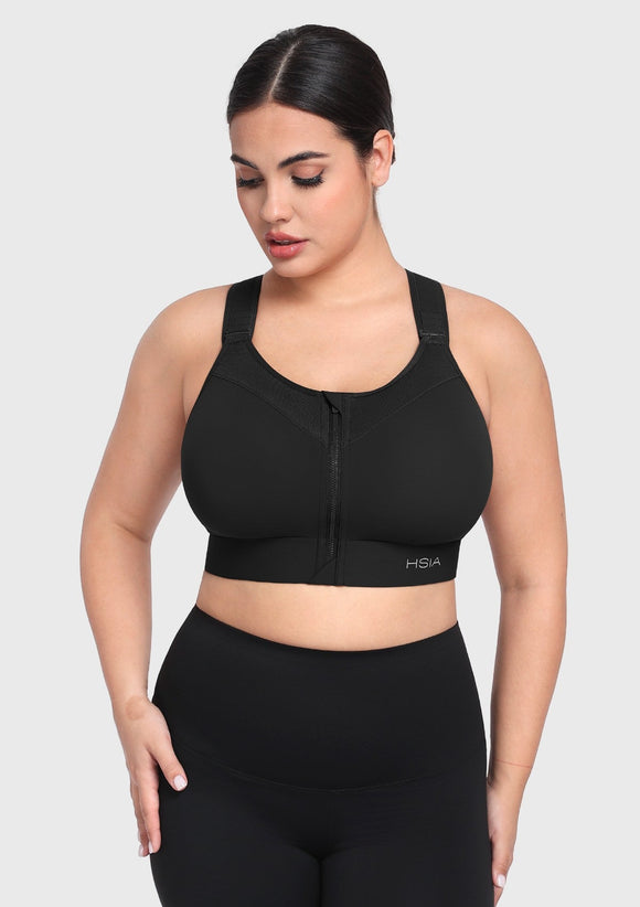 Braveaf PowerMove High Support Zip Front Sports Bra Wireless No Bounce Adjustable Wide Straps