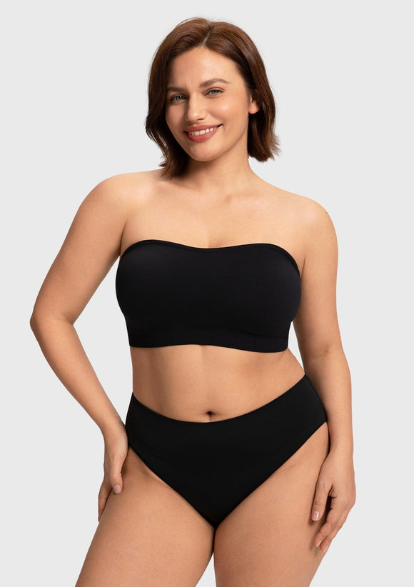 Wireless Plus Size Strapless Bra with Non-Slip Silicone & Moisture-Wicking Cups