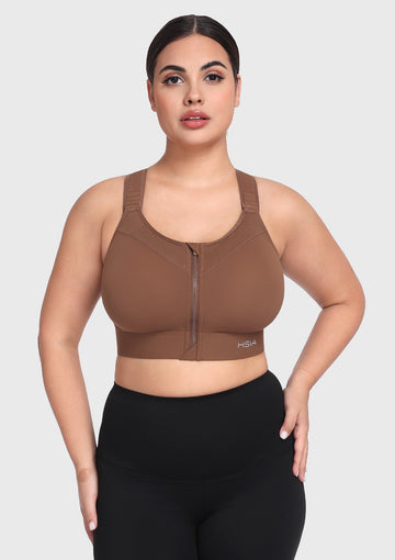 Braveaf PowerMove High Support Zip Front Sports Bra Wireless No Bounce Adjustable Wide Straps