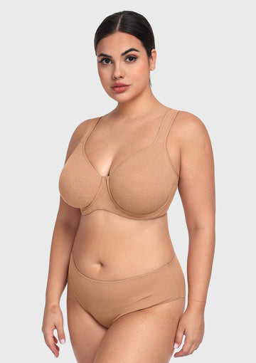 Braveaf Joan Comfortzone Soft T-Shirt Full Coverage Unlined Unpadded Underwire Plus Size Minimizer Bra Everyday Bra - 0