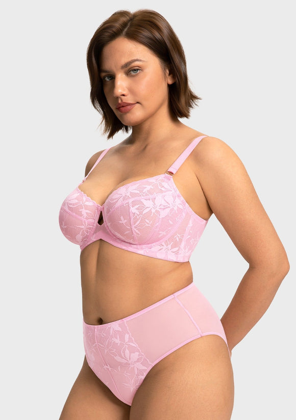 Braveaf Petalia Plus Size Seamless Lace Underwire Balconette Demi No Padded Bra with High Elastic Fabric Delicate Lace Trim Cutout & Adjustable Straps