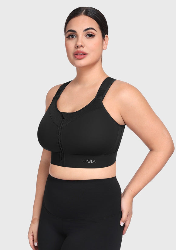 Braveaf PowerMove High Support Zip Front Sports Bra Wireless No Bounce Adjustable Wide Straps