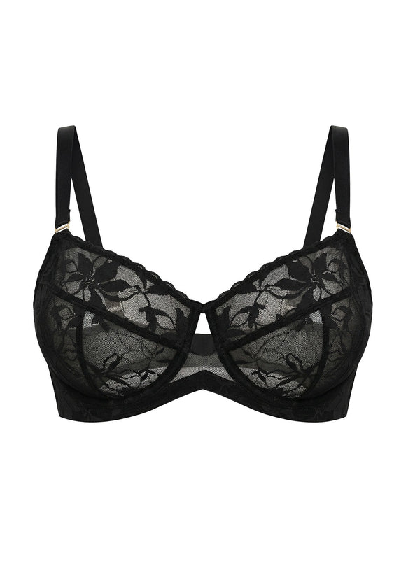 Braveaf Petalia Plus Size Seamless Lace Underwire Balconette Demi No Padded Bra with High Elastic Fabric Delicate Lace Trim Cutout & Adjustable Straps