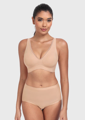 Deep V Seamless Bra Wireless Lift Breathable Perforated Foam Cups - 0