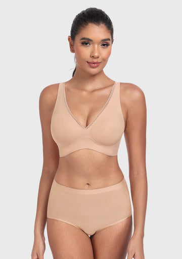 Deep V Seamless Bra Wireless Lift Breathable Perforated Foam Cups - 0