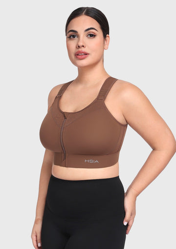 Braveaf PowerMove High Support Zip Front Sports Bra Wireless No Bounce Adjustable Wide Straps - 0