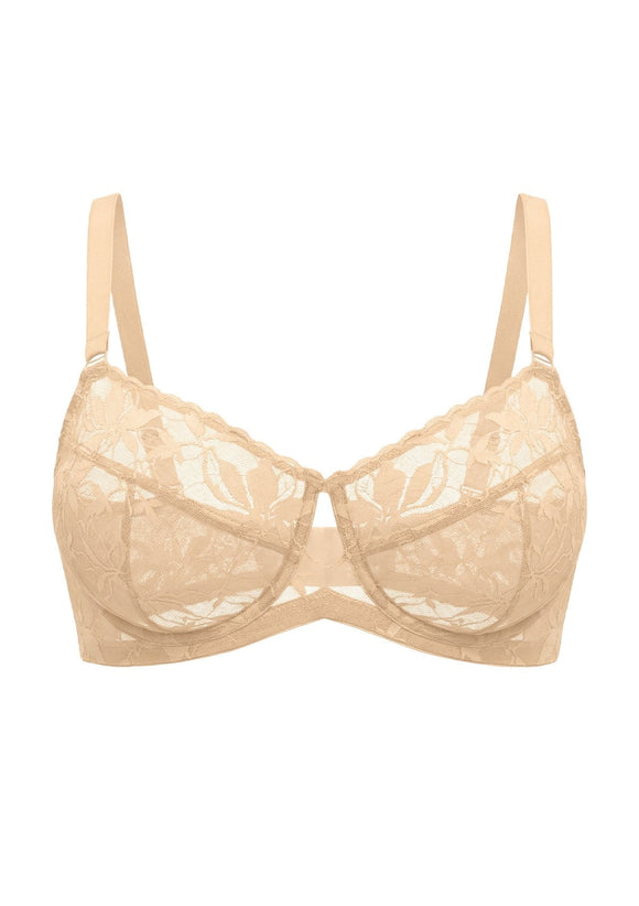 Braveaf Petalia Plus Size Seamless Lace Underwire Balconette Demi No Padded Bra with High Elastic Fabric Delicate Lace Trim Cutout & Adjustable Straps