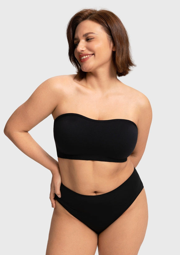 Wireless Plus Size Strapless Bra with Non-Slip Silicone & Moisture-Wicking Cups