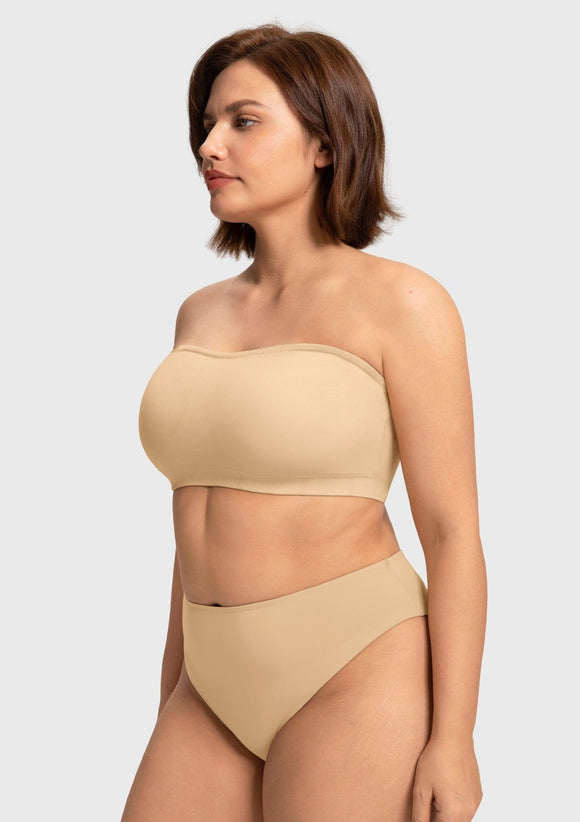 Wireless Plus Size Strapless Bra with Non-Slip Silicone & Moisture-Wicking Cups