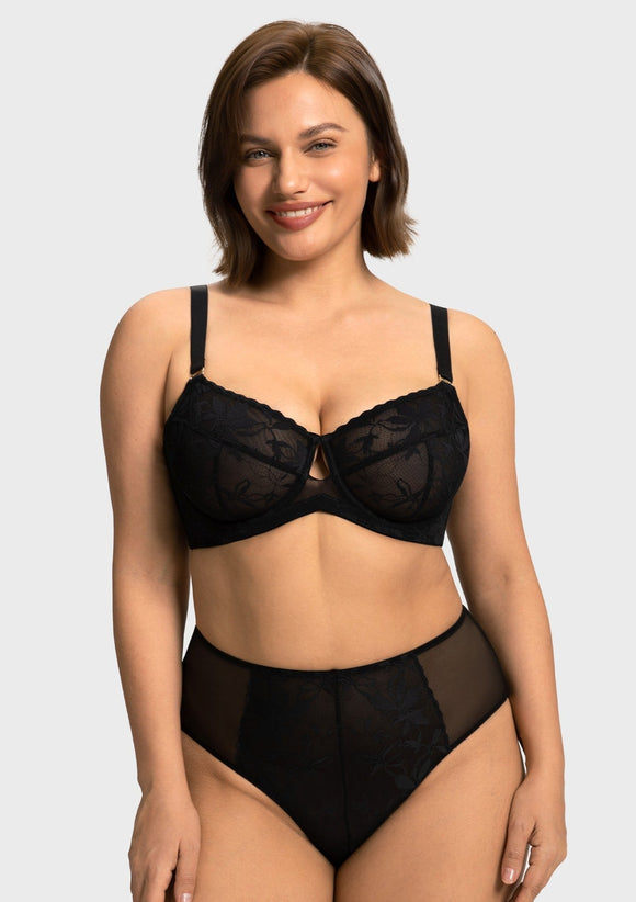 Braveaf Petalia Plus Size Seamless Lace Underwire Balconette Demi No Padded Bra with High Elastic Fabric Delicate Lace Trim Cutout & Adjustable Straps