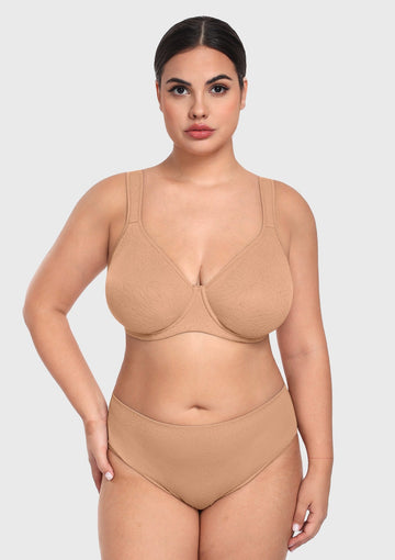 Braveaf Joan Comfortzone Soft T-Shirt Full Coverage Unlined Unpadded Underwire Plus Size Minimizer Bra Everyday Bra