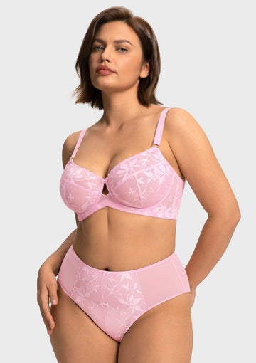 Braveaf Petalia Plus Size Seamless Lace Underwire Balconette Demi No Padded Bra with High Elastic Fabric Delicate Lace Trim Cutout & Adjustable Straps - 0