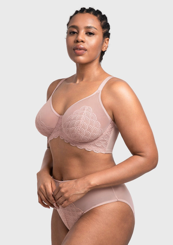 Bramela Mermaid Scales Lace Beige Brown Unlined Bra
