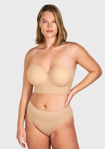 Daisy Smooth Lace Beige Lightly Padded Longline Underwire Strapless Balconette Bra - 0