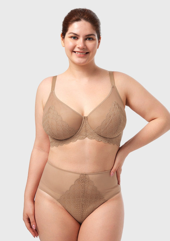 Bramela Mermaid Scales Lace Beige Brown Unlined Bra