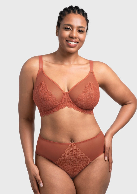 Bramela Mermaid Scales Lace Beige Brown Unlined Bra