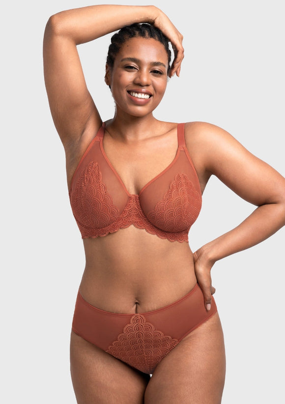 Bramela Mermaid Scales Lace Beige Brown Unlined Bra