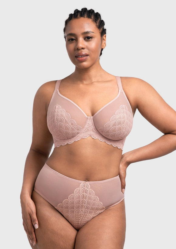 Bramela Mermaid Scales Lace Beige Brown Unlined Bra