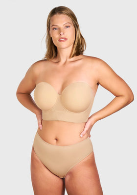 Daisy Smooth Lace Beige Lightly Padded Longline Underwire Strapless Balconette Bra