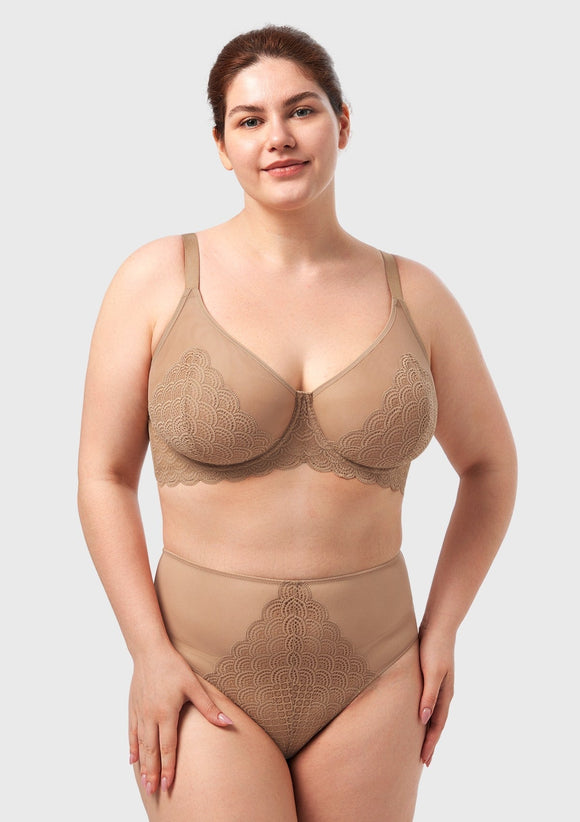 Bramela Mermaid Scales Lace Beige Brown Unlined Bra