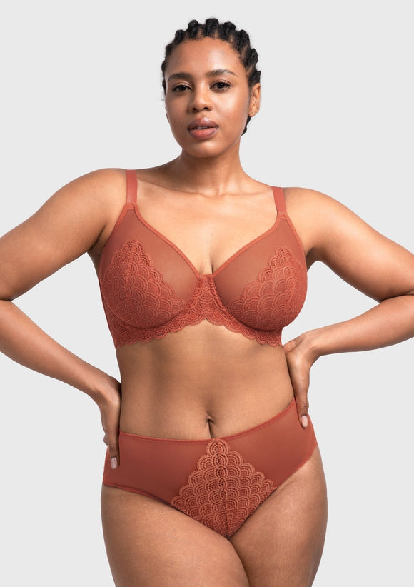 Bramela Mermaid Scales Lace Beige Brown Unlined Bra