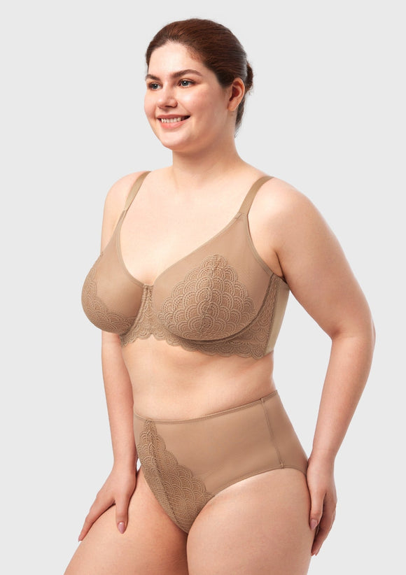 Bramela Mermaid Scales Lace Beige Brown Unlined Bra