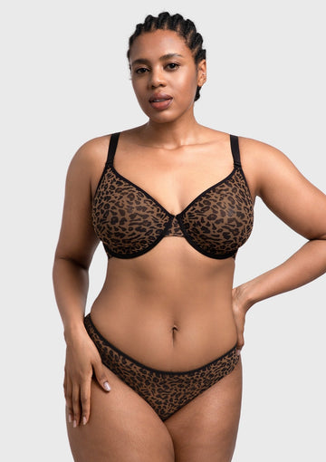 Braveaf Leopard wild Unlined Plus Size Breathable Soft Mesh No Padding Underwire Bra