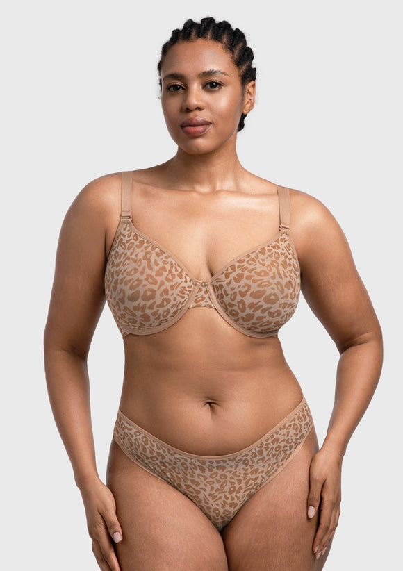 Braveaf Leopard wild Unlined Plus Size Breathable Soft Mesh No Padding Underwire Bra