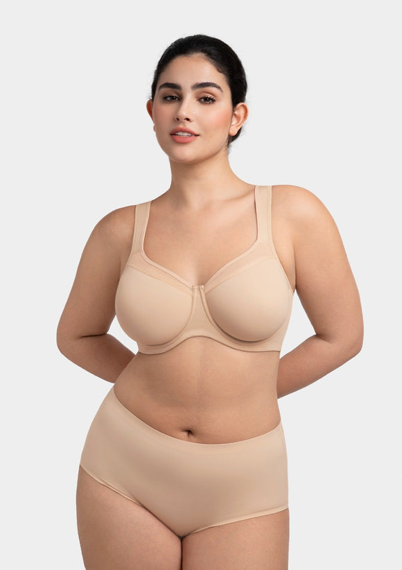 Braveaf Alina Full Coverage Underwire Bra Plus Size Supportive Unlined Adjustable Strap Comfort Fit T-Shirt Style