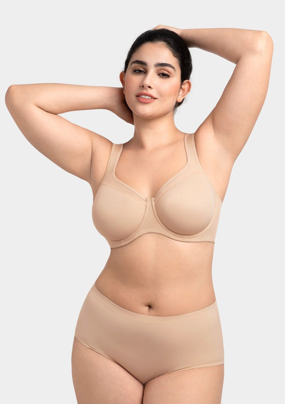 Braveaf Alina Full Coverage Underwire Bra Plus Size Supportive Unlined Adjustable Strap Comfort Fit T-Shirt Style