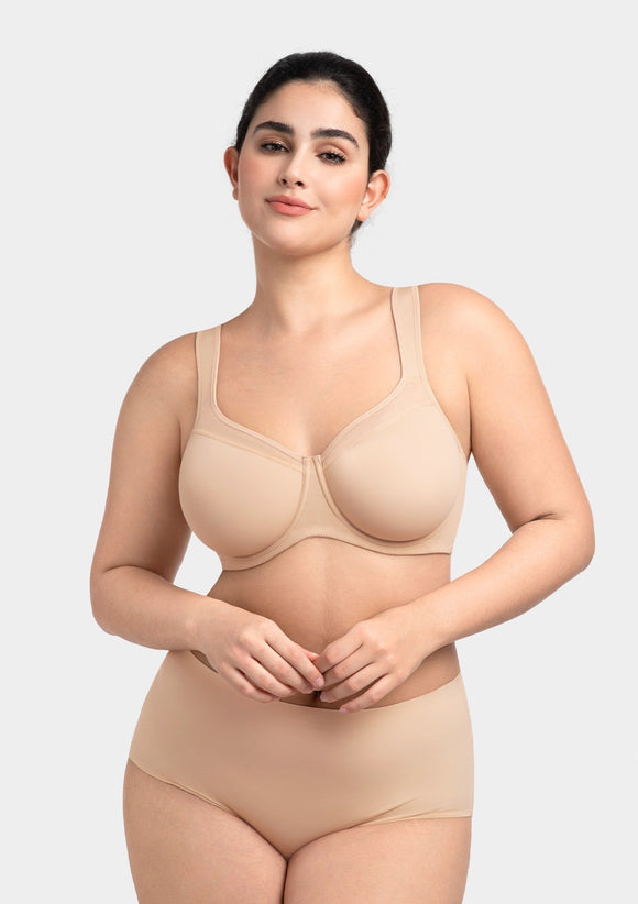 Braveaf Alina Full Coverage Underwire Bra Plus Size Supportive Unlined Adjustable Strap Comfort Fit T-Shirt Style