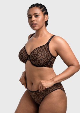 Bramela Leopard wild Unlined Plus Size Breathable Soft Mesh No Padding Underwire Bra - 0