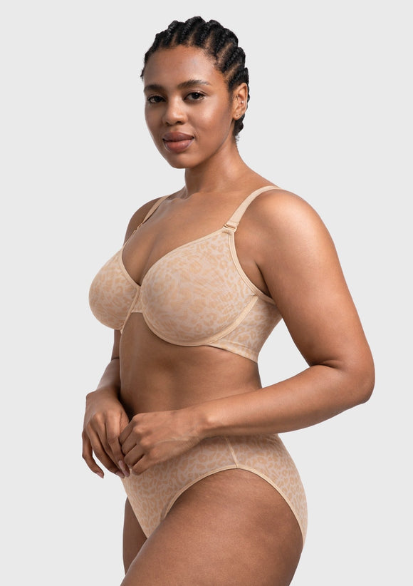 Braveaf Leopard wild Unlined Plus Size Breathable Soft Mesh No Padding Underwire Bra