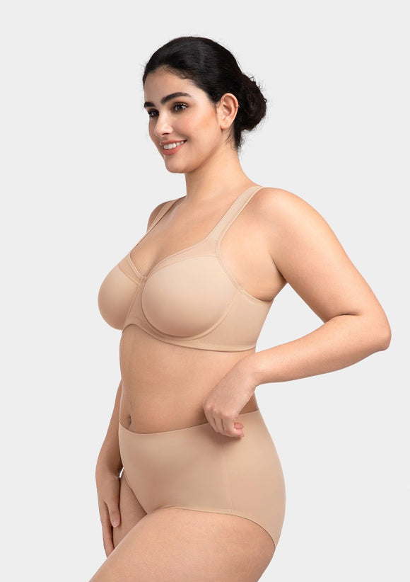 Braveaf Alina Full Coverage Underwire Bra Plus Size Supportive Unlined Adjustable Strap Comfort Fit T-Shirt Style