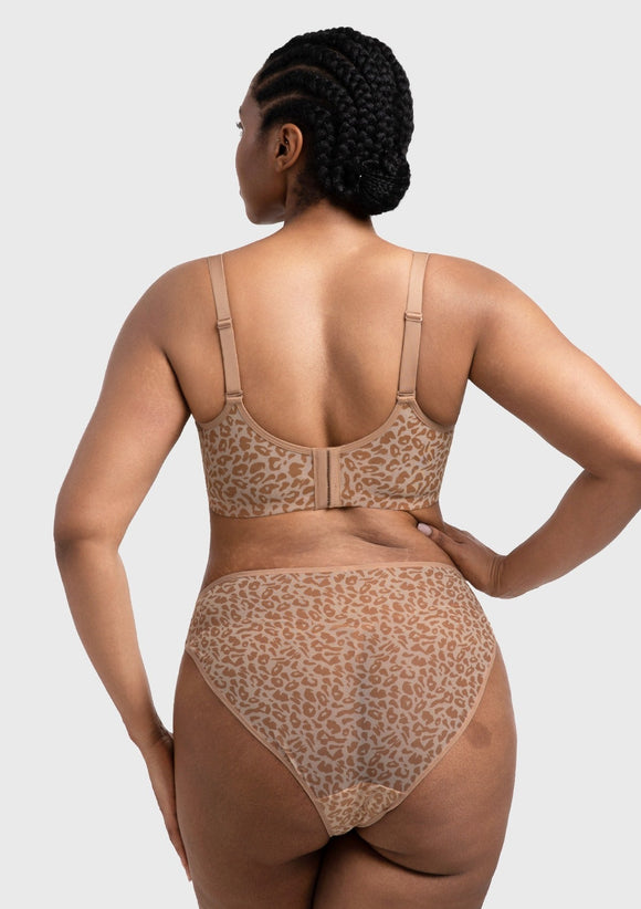 Braveaf Leopard wild Unlined Plus Size Breathable Soft Mesh No Padding Underwire Bra